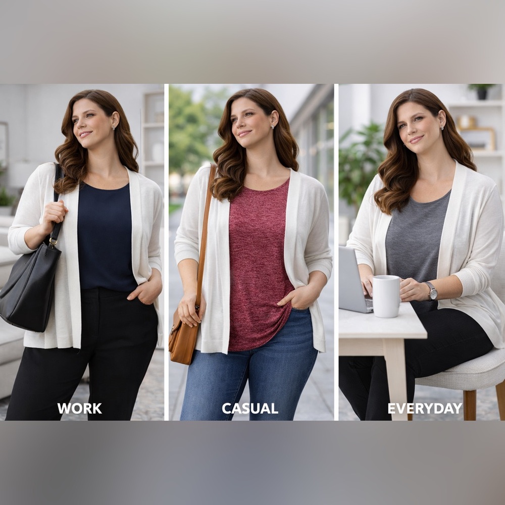 Liz Claiborne Career White Open Front Cardigan XL Lightweight Work Layer